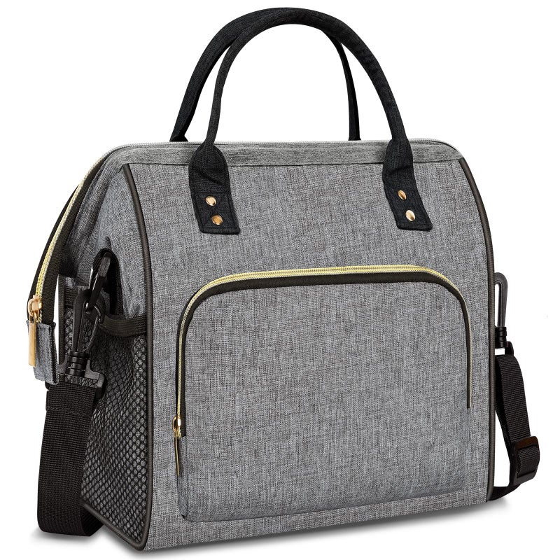 IDEATECH Large Insulated Lunch Bags for Work, Leakproof Lunch Box for Women & Men, Lunch Tote Cooler Bags with Adjustable Shoulder Strap for Teacher, Nurse, Mom, Womens Lunchbox Gifts (Grey) - Image 1